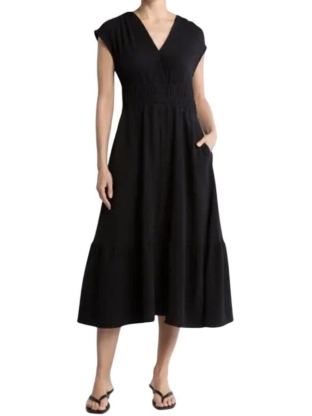 JOE'S JEANS Cotton Gauze Tiered Maxi Dress Black Medium Minimalist Preppy